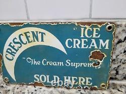 Vintage Crescent Porcelain Sign Old Ice Cream Parlor Sweet Candy Dairy Shoppe