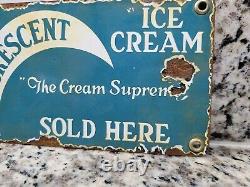 Vintage Crescent Porcelain Sign Old Ice Cream Parlor Sweet Candy Dairy Shoppe