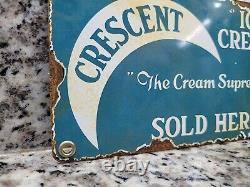 Vintage Crescent Porcelain Sign Old Ice Cream Parlor Sweet Candy Dairy Shoppe