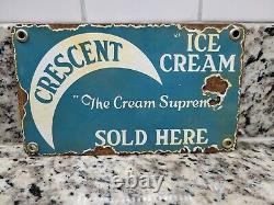 Vintage Crescent Porcelain Sign Old Ice Cream Parlor Sweet Candy Dairy Shoppe