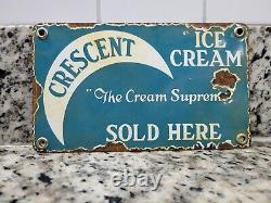 Vintage Crescent Porcelain Sign Old Ice Cream Parlor Sweet Candy Dairy Shoppe