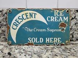 Vintage Crescent Porcelain Sign Old Ice Cream Parlor Sweet Candy Dairy Shoppe