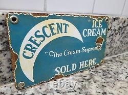 Vintage Crescent Porcelain Sign Old Ice Cream Parlor Sweet Candy Dairy Shoppe