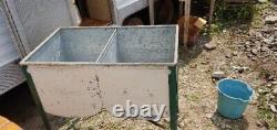 Vintage Double Basin Wash Tub w Lid green ideal stand metal rustic old primitive