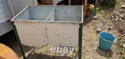 Vintage Double Basin Wash Tub w Lid green ideal stand metal rustic old primitive