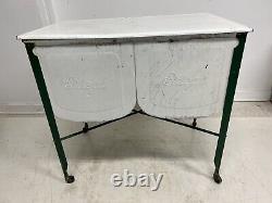 Vintage Double Basin Wash Tub w Lid green ideal stand metal rustic old primitive