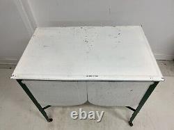 Vintage Double Basin Wash Tub w Lid green ideal stand metal rustic old primitive