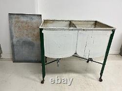 Vintage Double Basin Wash Tub w Lid green ideal stand metal rustic old primitive