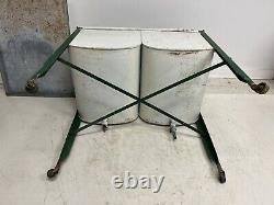 Vintage Double Basin Wash Tub w Lid green ideal stand metal rustic old primitive