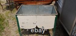 Vintage Double Basin Wash Tub w Lid green ideal stand metal rustic old primitive