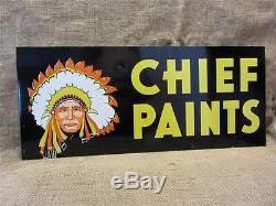 Vintage Doubled Sided Chief Paint Sign Antique Old Metal Store Hardware 8264