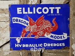 Vintage Ellicott Dredge Porcelain Sign Old Gas Hydraulic Machinery Dragon Model