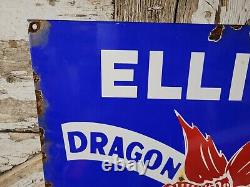 Vintage Ellicott Dredge Porcelain Sign Old Gas Hydraulic Machinery Dragon Model