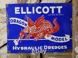 Vintage Ellicott Dredge Porcelain Sign Old Gas Hydraulic Machinery Dragon Model