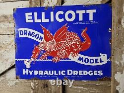 Vintage Ellicott Dredge Porcelain Sign Old Gas Hydraulic Machinery Dragon Model