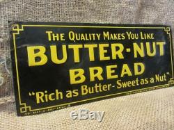 Vintage Embossed Butter Nut Bread Sign Antique Old Metal General Store 9966
