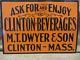 Vintage Embossed Clinton Beverages Sign Antique Old Signs Soda Drink Rare 9444