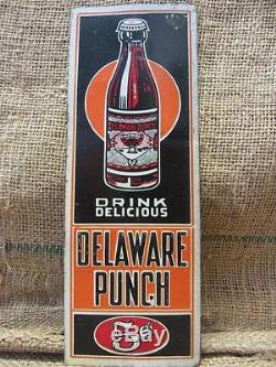 Vintage Embossed Delaware Punch Door Push Sign Antique Old Beverage Drink 9459
