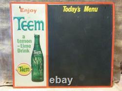 Vintage Embossed Metal Teem Menu Board Sign Antique Old Lemon Lime Soda 10024