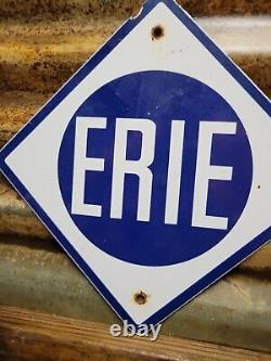 Vintage Erie Porcelain Sign Old Train Conductor Railroad Railway Transit Marker