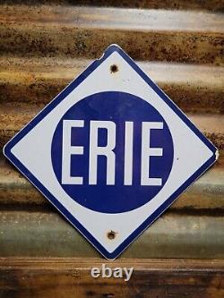 Vintage Erie Porcelain Sign Old Train Conductor Railroad Railway Transit Marker