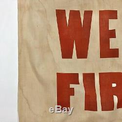 Vintage Firefighter Banner Old Firemen Fire Union Flag Welcome Sign Antique USA