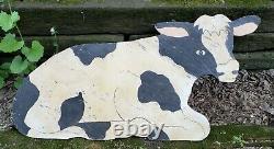 Vintage Folk Art Sign Cow Dairy Rustic Farmhouse Primitive Farm Old Painted Wood