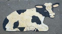 Vintage Folk Art Sign Cow Dairy Rustic Farmhouse Primitive Farm Old Painted Wood