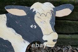 Vintage Folk Art Sign Cow Dairy Rustic Farmhouse Primitive Farm Old Painted Wood