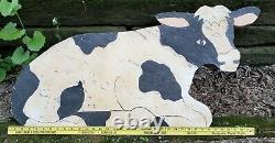 Vintage Folk Art Sign Cow Dairy Rustic Farmhouse Primitive Farm Old Painted Wood