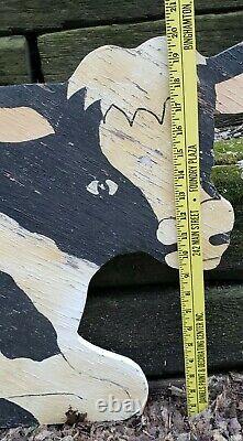 Vintage Folk Art Sign Cow Dairy Rustic Farmhouse Primitive Farm Old Painted Wood