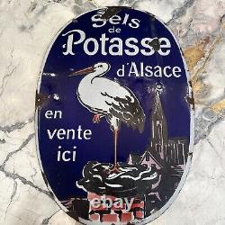 Vintage French Salt Porcelain Sign Old General Store Chimney Potash Food Grocery