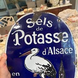 Vintage French Salt Porcelain Sign Old General Store Chimney Potash Food Grocery