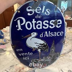 Vintage French Salt Porcelain Sign Old General Store Chimney Potash Food Grocery