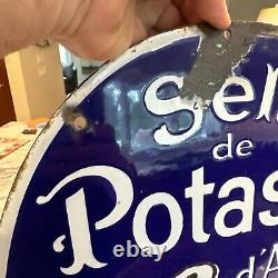 Vintage French Salt Porcelain Sign Old General Store Chimney Potash Food Grocery