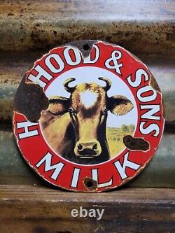 Vintage HP Hood & Son Porcelain Sign Old Dairy Farm Milk Cow Cream Farming 6