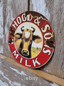 Vintage HP Hood & Son Porcelain Sign Old Dairy Farm Milk Cow Cream Farming 6