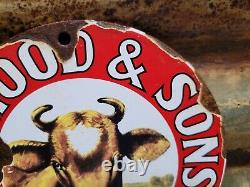 Vintage HP Hood & Son Porcelain Sign Old Dairy Farm Milk Cow Cream Farming 6