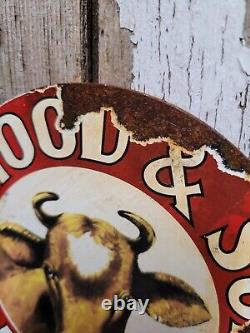 Vintage HP Hood & Son Porcelain Sign Old Dairy Farm Milk Cow Cream Farming 6