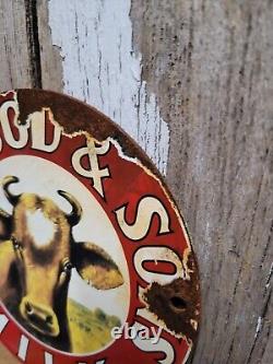Vintage HP Hood & Son Porcelain Sign Old Dairy Farm Milk Cow Cream Farming 6