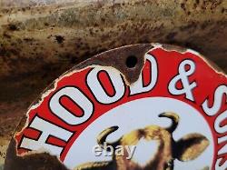 Vintage HP Hood & Son Porcelain Sign Old Dairy Farm Milk Cow Cream Farming 6
