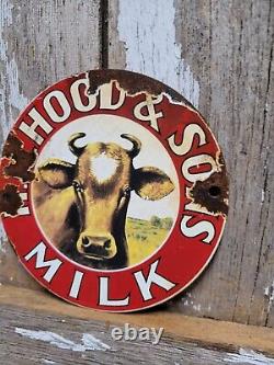 Vintage HP Hood & Son Porcelain Sign Old Dairy Farm Milk Cow Cream Farming 6