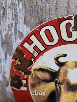 Vintage HP Hood & Son Porcelain Sign Old Dairy Farm Milk Cow Cream Farming 6