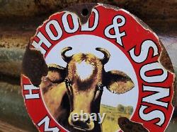 Vintage HP Hood & Son Porcelain Sign Old Dairy Farm Milk Cow Cream Farming 6