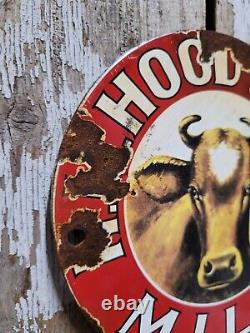 Vintage HP Hood & Son Porcelain Sign Old Dairy Farm Milk Cow Cream Farming 6