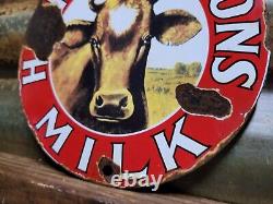Vintage HP Hood & Son Porcelain Sign Old Dairy Farm Milk Cow Cream Farming 6