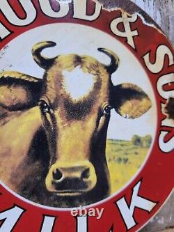 Vintage HP Hood & Son Porcelain Sign Old Dairy Farm Milk Cow Cream Farming 6