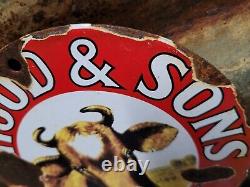 Vintage HP Hood & Son Porcelain Sign Old Dairy Farm Milk Cow Cream Farming 6