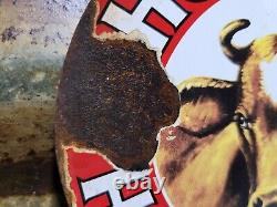 Vintage HP Hood & Son Porcelain Sign Old Dairy Farm Milk Cow Cream Farming 6