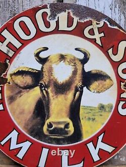 Vintage HP Hood & Son Porcelain Sign Old Dairy Farm Milk Cow Cream Farming 6